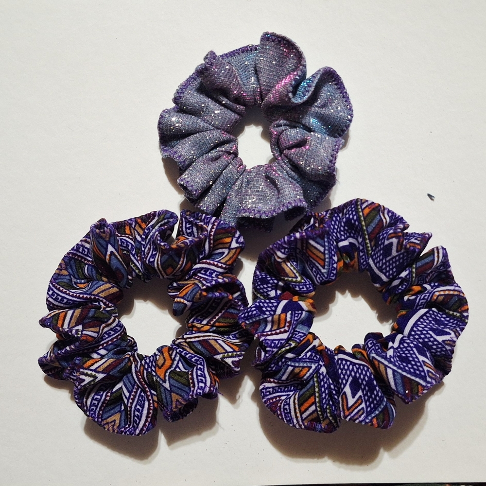 Purple and Blue Patterned Scrunchie Set